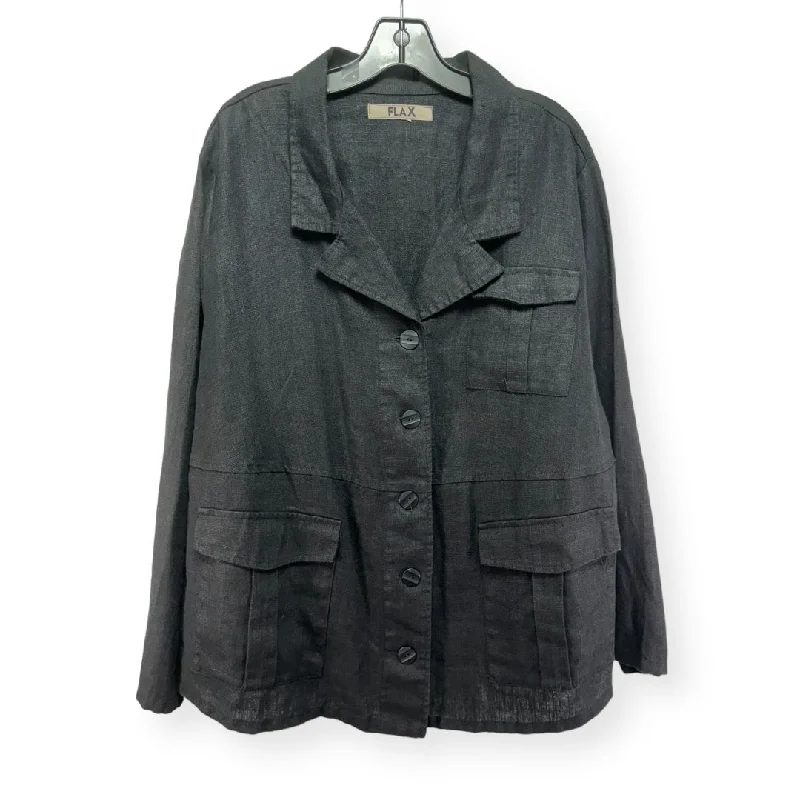 Linen Black Blazer Flax, Size 2x Organic