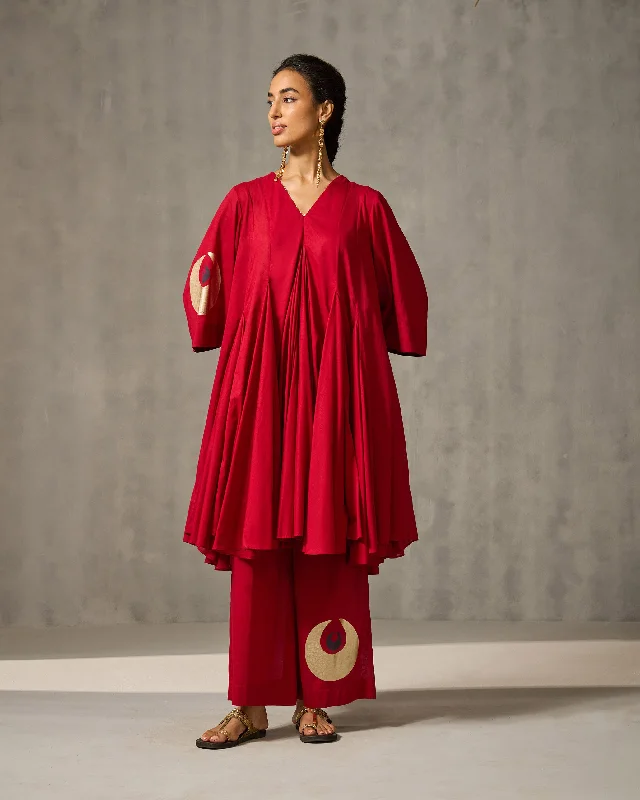 Gusset Long Kurta - Red Refined Men's European