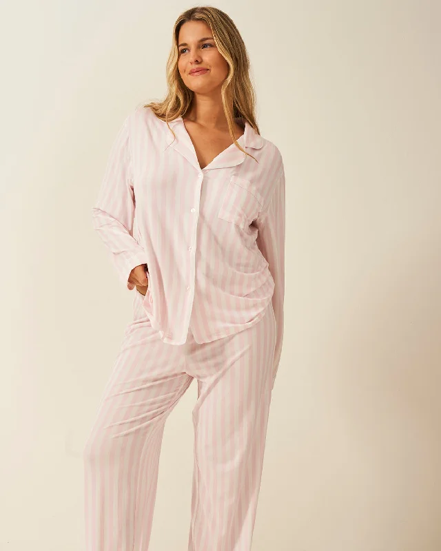 Long Pajama Set - Pale Pink Stripe Confident Men's Power