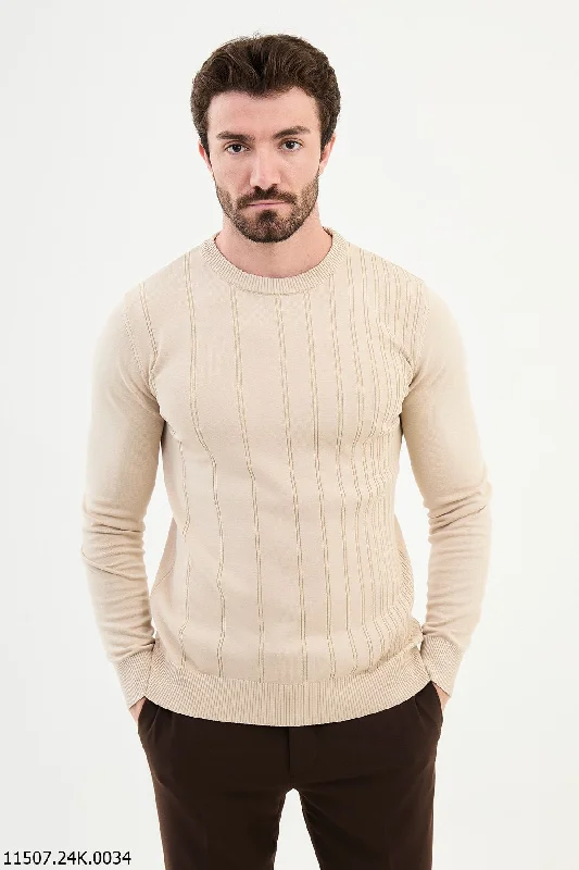 Bojoni Chicago Slim Fit Beige Knitted Sweater Sophisticated Men's French