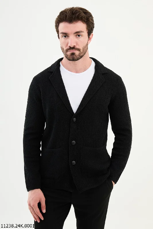 Bojoni Chicago Slim Fit Black Knitwear Cardigan Sweater Sleek Men's Metallic