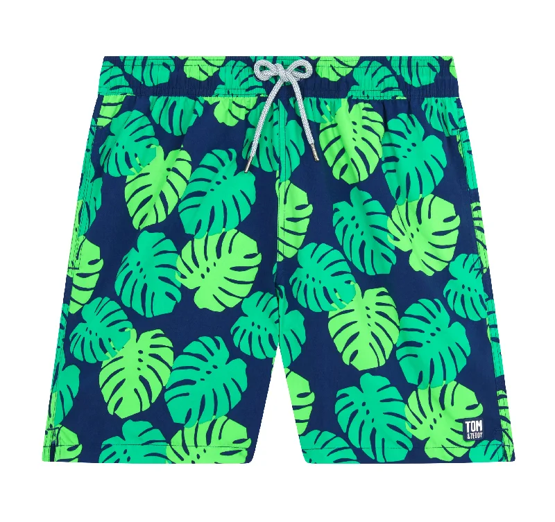 Deep Cobalt & Green Monstera Trendy Men's Oversized