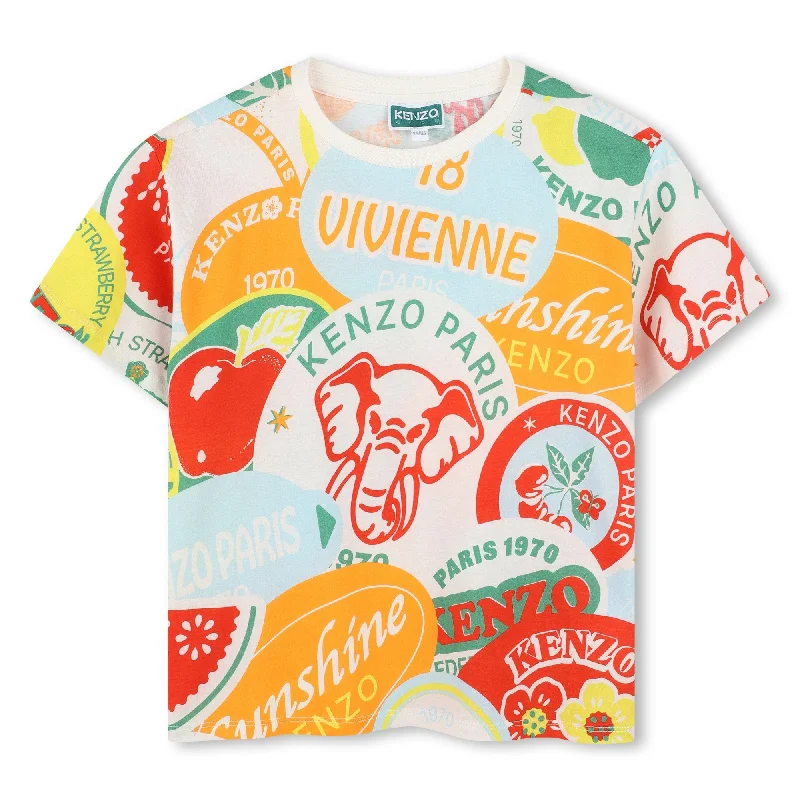 K61153-BOYS SS TEE W/ ALLOVER MULTI FRUIT STICKER LOGO-MULTICOLOURED Edgy Men's Punk