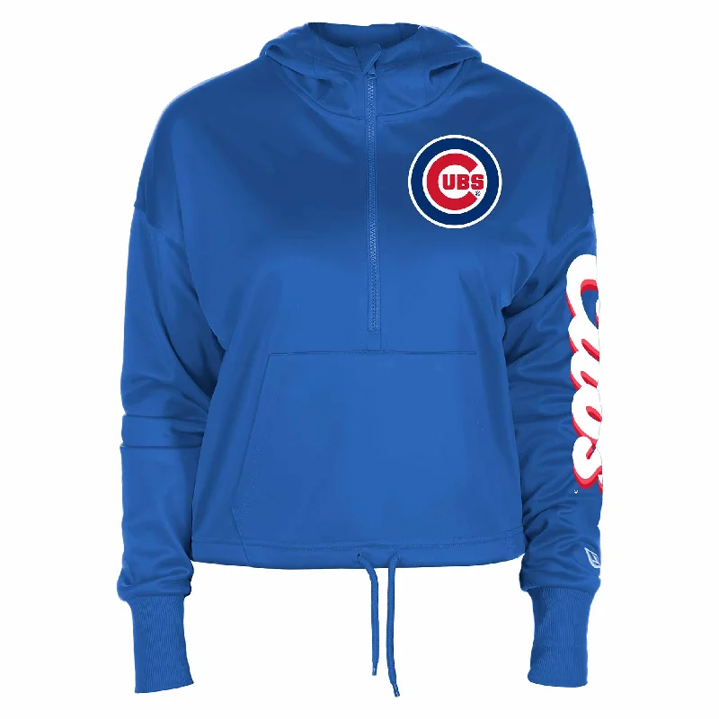 Chicago Cubs Women's Royal Quarterzip Hooded Sweatshirt Hip Men's Retro