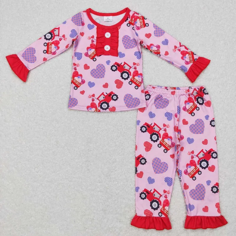 GLP0904 Valentine  Love Pink Red Truck Girls Long Sleeve Pants Outfits Pajamas Gym