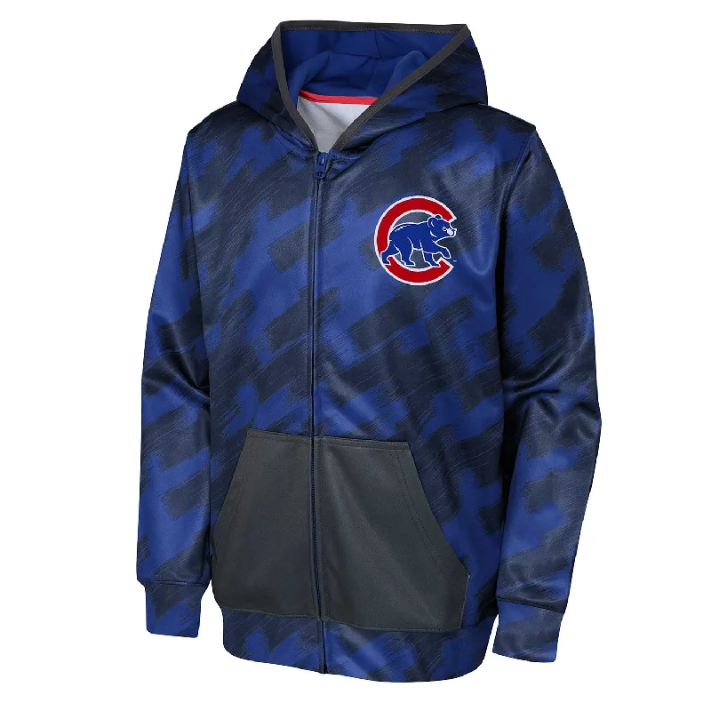 Chicago Cubs Youth Ticker Tape Full-Zip Hooded Sweatshirt Polished Men's Satin