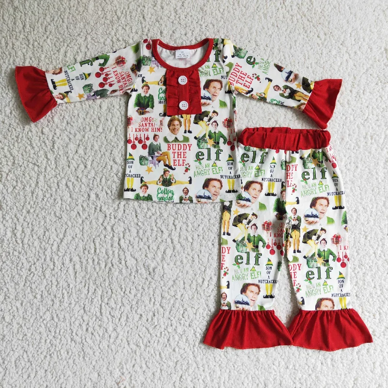 GLP0215 Christmas Red Green Cartoon Buddy Character Girls Long Sleeve Pajamas British Gentleman Style