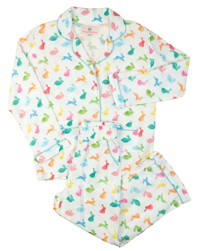 Colorful Bunnies Button Down Pajamas Beach