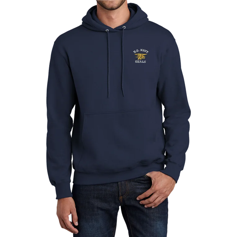 US NAVY SEALS and Trident Essential Fleece Hooded Sweatshirt Cclassic Men's Tweed