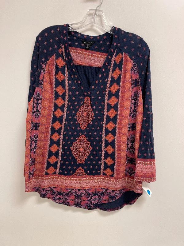 Top Long Sleeve By Lucky Brand In Blue & Red, Size: L Adventure