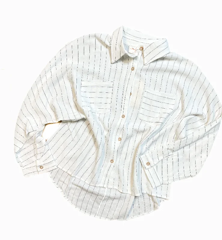 Lily Pinstripe Dolman Shirt- White Relaxed Men's Beach