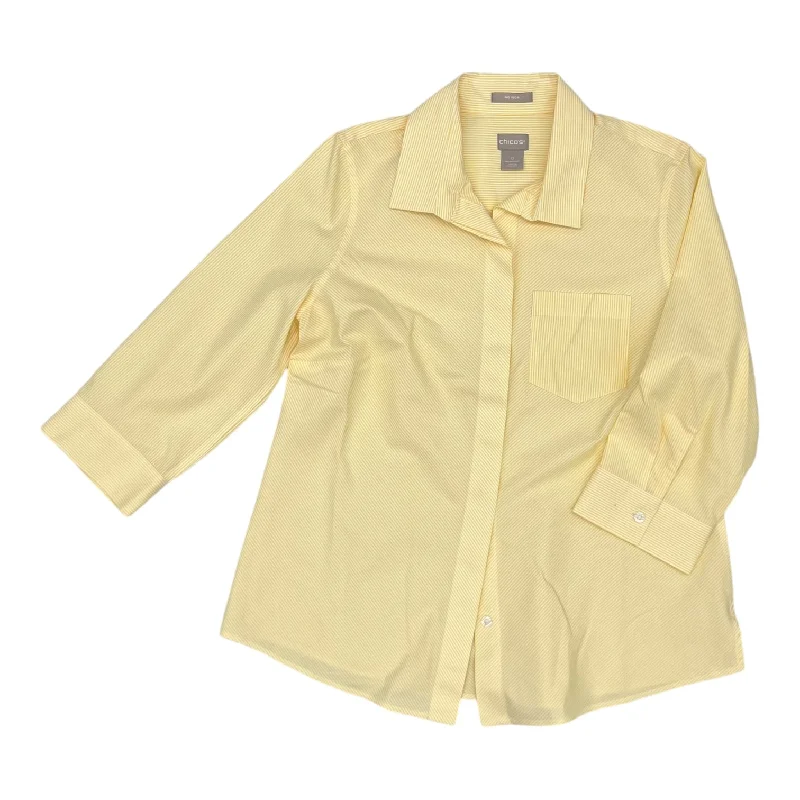 Top 3/4 Sleeve By Chicos In White & Yellow, Size:S Cclassic Men's Tweed