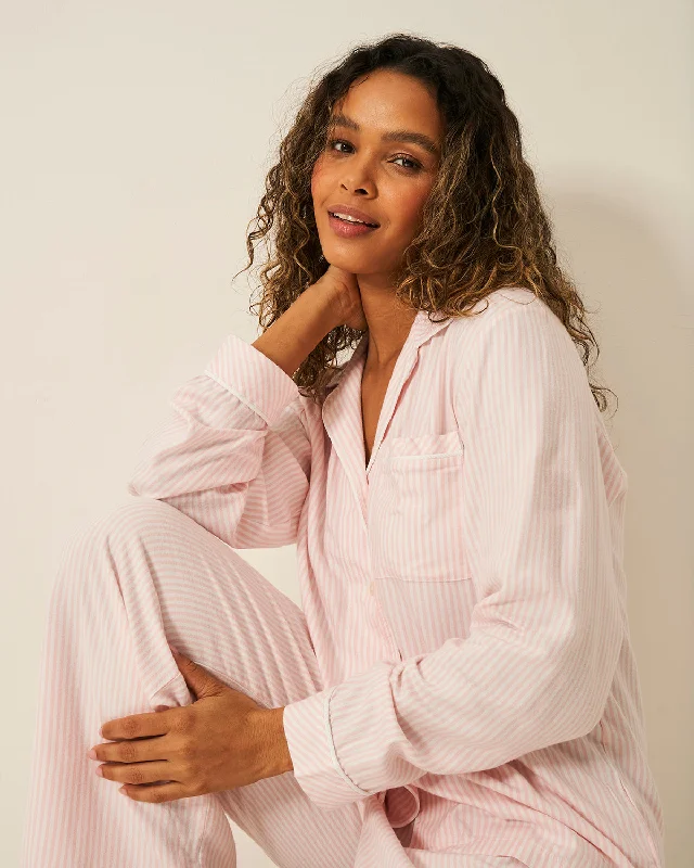 Soft Brushed Woven Pajama Top - Pink Stripe Bohemian Men's Free