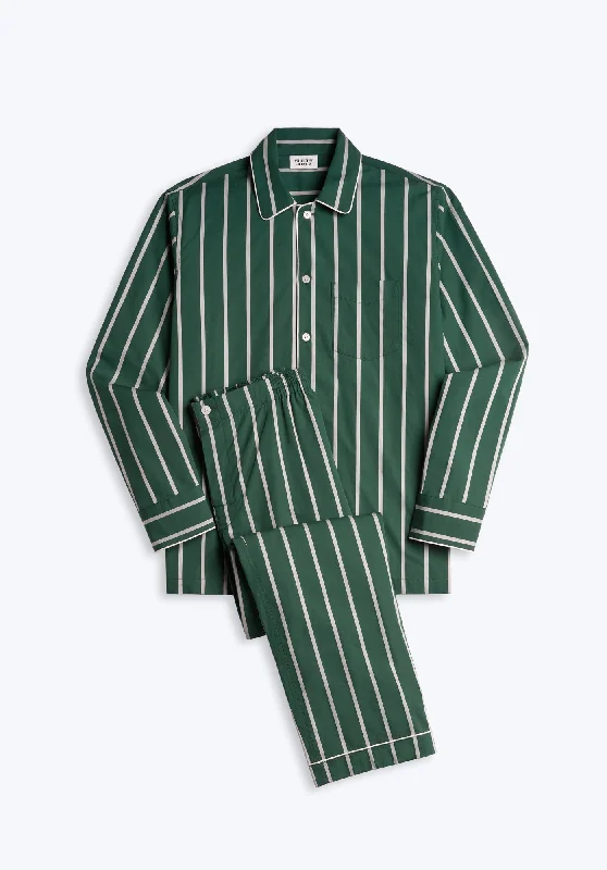 Henry Pajama Set in Hunter & Cream Sateen Stripe Youthful Men's Pop