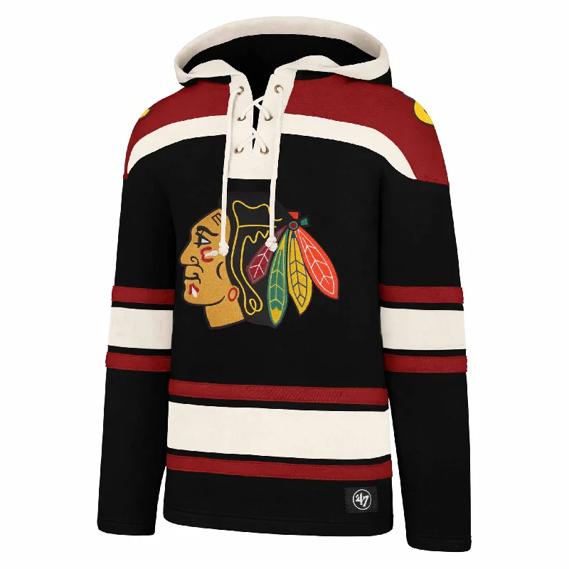 Chicago Blackhawks Jet Black Superior Lacer Hooded Sweatshirt Classic Men's Pin