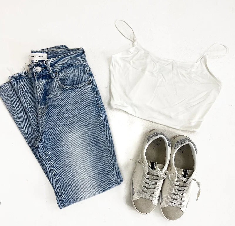 Basic Crop Cami- White Monochromatic Office Style