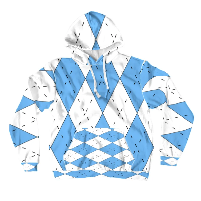 Carolina Blue and White Argyle Large Print Pullover Adult Hoodie Monochromatic All