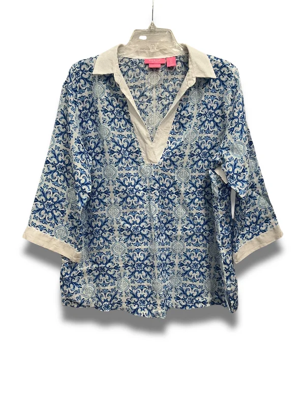 Top 3/4 Sleeve By Isaac Mizrahi In Blue, Size: L Relaxed Men's Beach