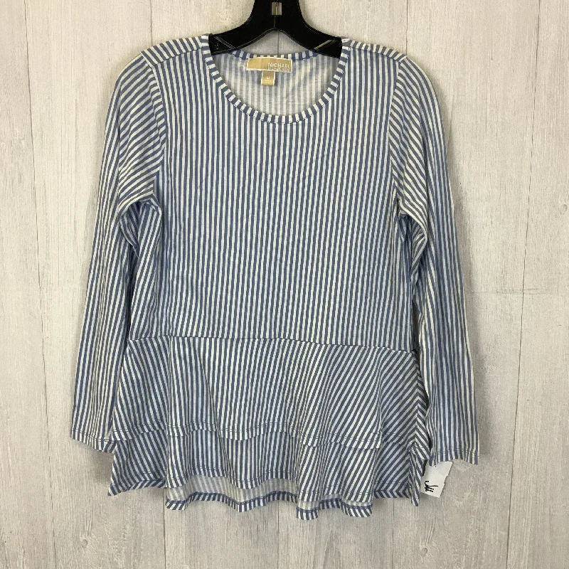 Top 3/4 Sleeve By Michael By Michael Kors In Blue & White, Size: M Laid