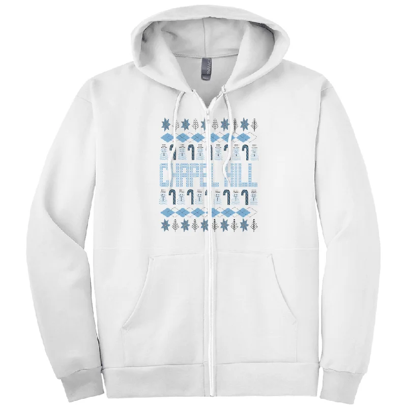 Chapel Hill Christmas Pattern White Full Zip Adult Hoodie Gym