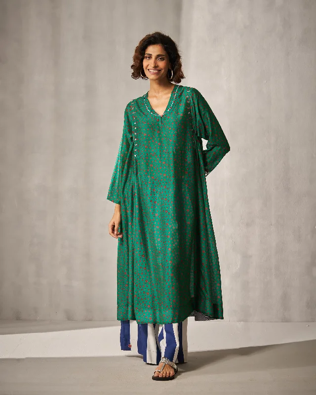 Sara Panelled Kurta - Green & Red Print Cozy Men's Sherpa