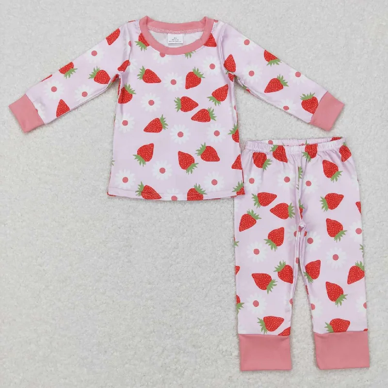 GLP0961  Pink Strawberry Girls Long Sleeve Pants Outfits Pajamas Sporty Men's Athleisure 