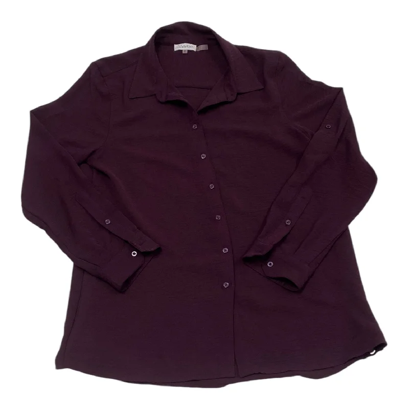 Top Long Sleeve By Calvin Klein In Purple, Size: M Masculine Men's 