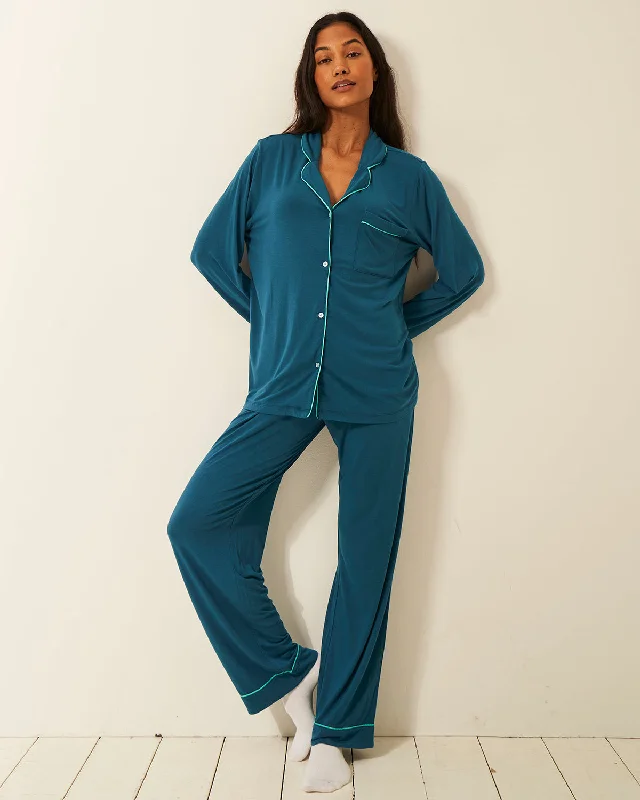 Long Pajama Set - Teal Stylish Men's Tropical 